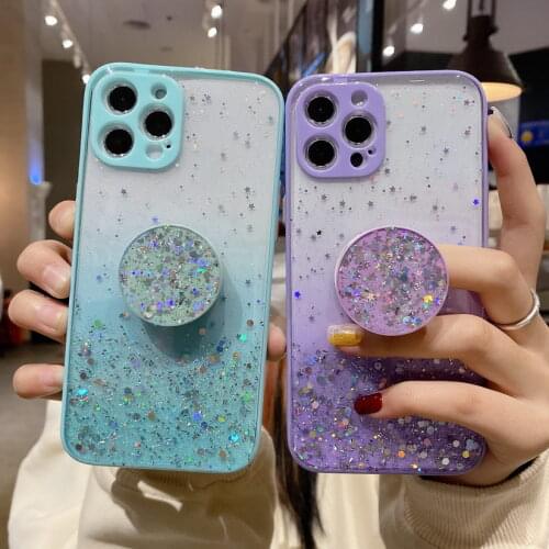 Glitter bling Case For iPhone 12 Pro Max 12 mini 11 XS Max XR Airbag bracket Soft stand Cover For iPhone SE 2020 7 8 6 6S Plus