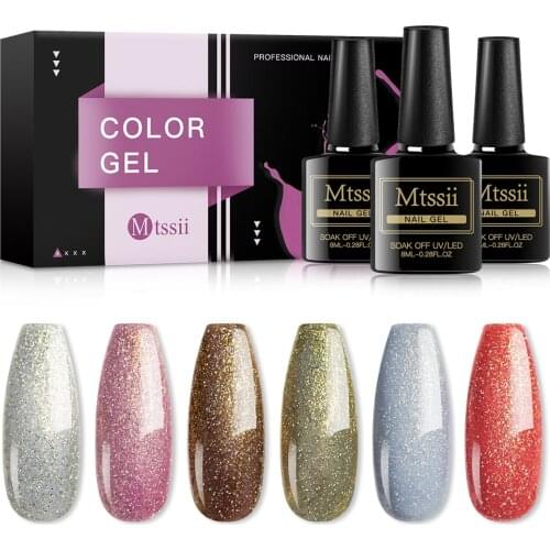 Mtssii 8ml Glitter UV Gel Nail Polish Glitter Shiny Soak Off UV Gel Varnish Colorful Nail Gel Polish DIY Nail Art Polish