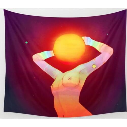 Bohemian Sun Moon Tapestry Wall Hanging Psychedelic Art Tapestries Wall Cloth Psychedelic Women Yoga Carpet Boho Decor