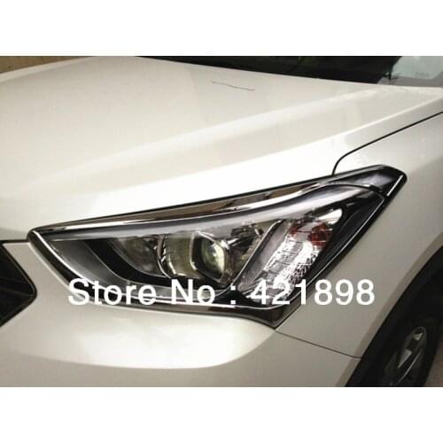For Hyundai Santa Fe 2013 2014 2015 2016 ABS Chrome Decorate Front Head Light Headlight Lamp Cover Trim Molding Frame