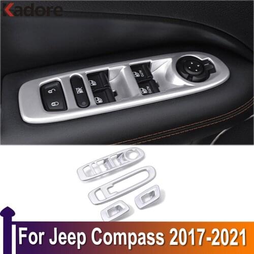 For Jeep Compass 2017 2018 2019 2020 Matte Interior Accessories Window Lift Switch Button Cover Trims Door Armrest Panel Frame