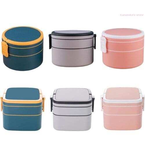 Double-Layer Portable Round/Square Insulated Bento Box with Lid Heat Preservation Food Container Insulation Dinnerware Food HX6D