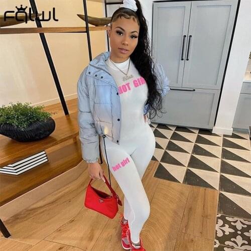 FQLWL Streetwear One Piece Outfit Women Jumpsuit Bodycon Solid Elastic Letter Print Slim Romper Female Skinny Jumpsuti Ladies