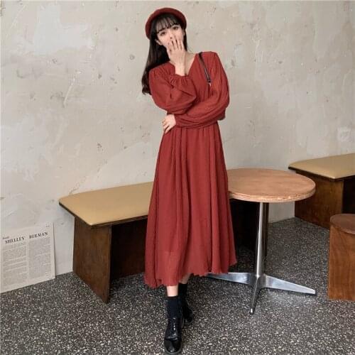 French design sense of the minority temperament pleated chiffon skirts slim long-sleeved fairy dresses
