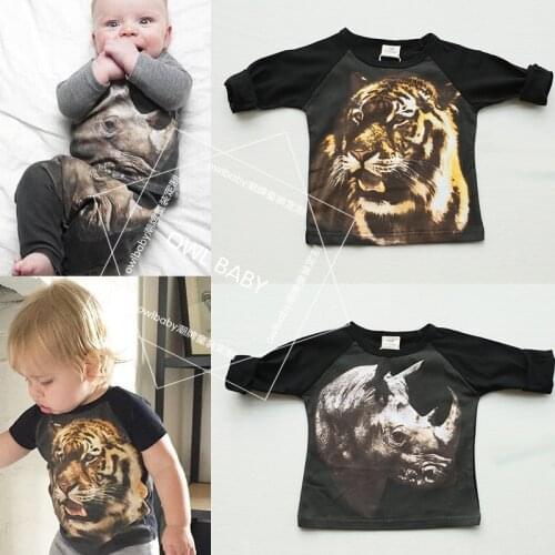 Hot New Europe And United States Style Baby Children Long Sleeve Shirt 2016 Autumn 3d Cartoon Tiger Printed T Shirts Masha Dino