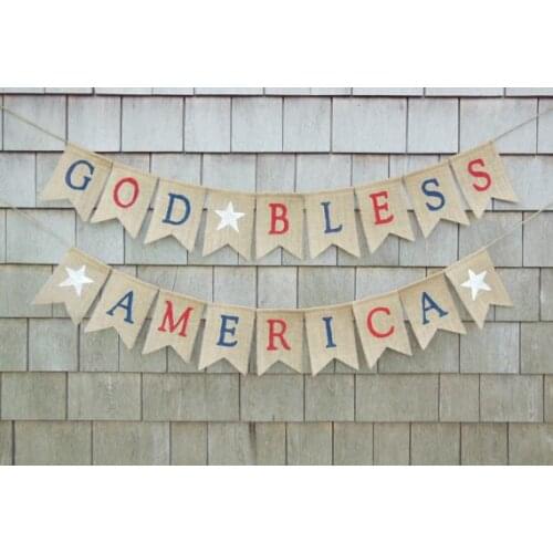 Personalize God Bless America Flag 4th of July Patriotic burlap Banners St Patricks Day party Buntings garlands Photo Prop signs