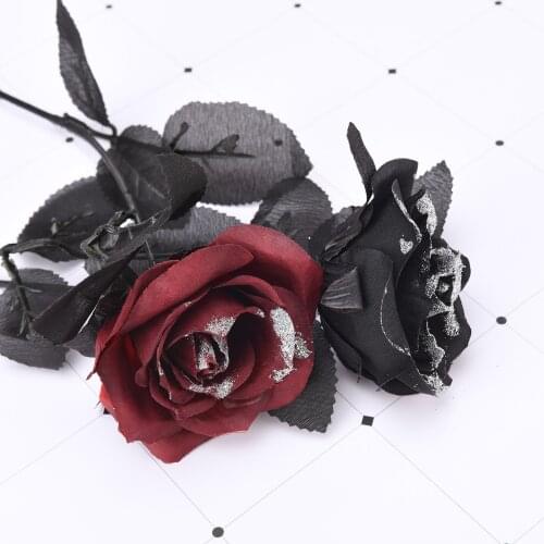 Black Artificial Rose Bouquet Halloween Gothic Flowers Wedding Home Christmas Party Fake Flower Decor DIY Party Photo Props