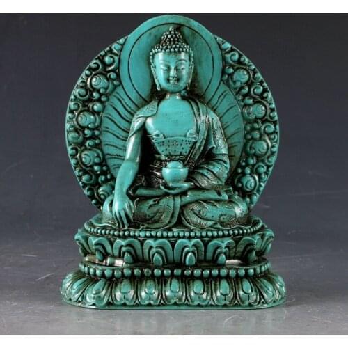 Chinese Antiques Turquoise Hand Carved Shakya Muni Buddha Statue