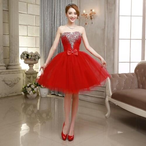 Red Homecoming Dresses Tulle with Sparking Beads Bow Bandage Graduation Gown Short A Line Prom Party Gown