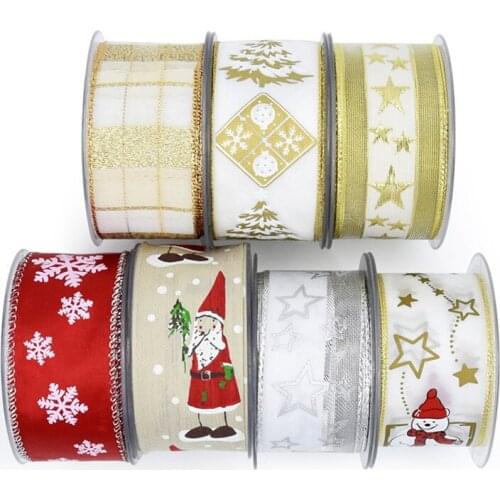 Christmas Tree Ribbons Printing Wedding Festival Party Decorations Bow Craft Card Gifts Wrapping Supplies DIY 40mm 2Yard