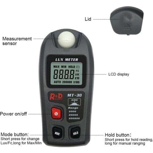 Lux meter 0~200,000lux Range Light Meter Illuminometer lux/fc Photometer Tester