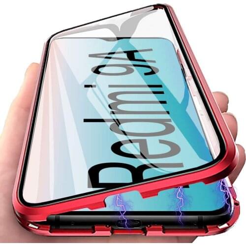 Magnetic Case for Redmi 8 8A 9 9A 9C 10X Cover 2 in 1 Metal Bumper with Double Sided Tempered Glass 360° Protective Funda Coque