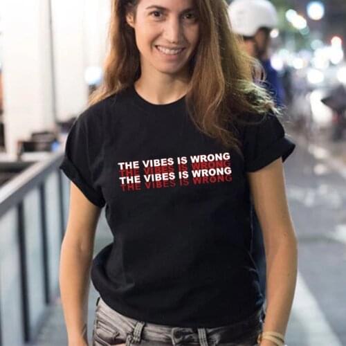 Mens and Womens Round Neck Short Sleeve Casual Loose T-shirt The Bives Is Wrong Letters Printed Fashion Cotton Hip-hop Tops