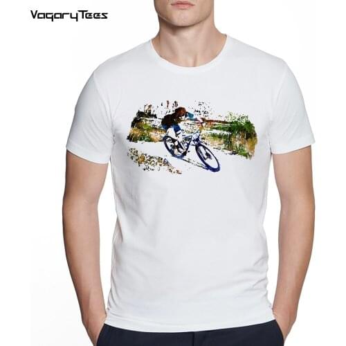 Mens Creative Mountain biking watercolor Print Short Sleeve T-Shirt Hipster O-neck Design Tops Cool Desgin Tee