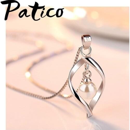 New Fashion Romantic Big Round Pearl Pendant Necklace 100% 925 Sterling Silver Female Choker Jewelry Wholesale