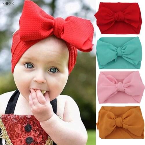 7 Inch Big Bow Headband For Girls 2020 Solid Large Hair Bows Elastic Turban Head Wraps Kids Top Knot Hairband Hair Accessories