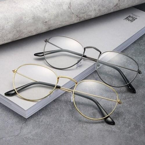 Simple Style Round Vintage Glasses Frame Lens Flat Classic Light Nearsighted Metal Ladies Glasses Frame Literary Scholar Glasses