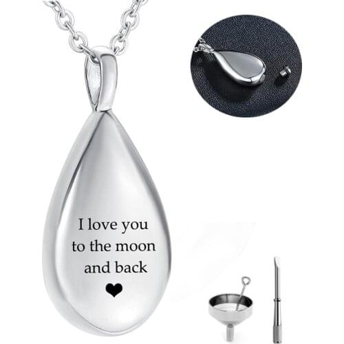 Stainless Steel Teardrop Necklace for Women I Love You to The Moon and Back Cremation Urn Ashes Pendant Necklace Jewelry