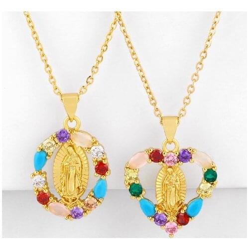 Virgin Mary multicolor micro pave cz zircon cubic zirconia necklace copper Clavicle gold plated Snake Chain Choker Pendant yfg3