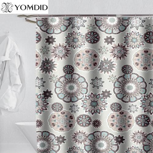 Geometric Flower Printed Waterproof Polyester Shower Curtain Elegant Polyester Shower Curtains with 12 Hooks Shower Curtains
