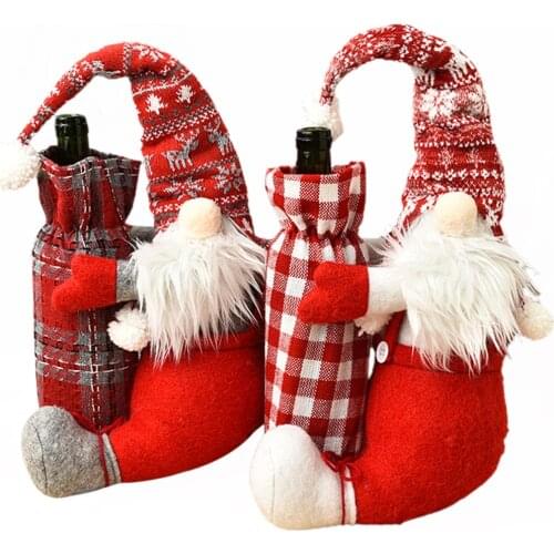 Christmas Wine Bottle Covers Cute Swedish Gnome Wine Bottle Cover Holders for Table Decoration