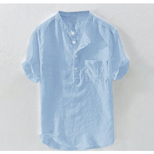 Men Linen Shirts Short Sleeve Breathable Mens Baggy Casual Shirts Slim Fit Solid Cotton Shirts Mens Pullover Tops Blouse