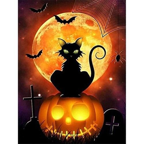 Halloween Series Scary Diamond Painting 5D DIY Cat Picture Halloween Pumpkin Full Drill Diamond Mosaic Diamond Embroidery Gift