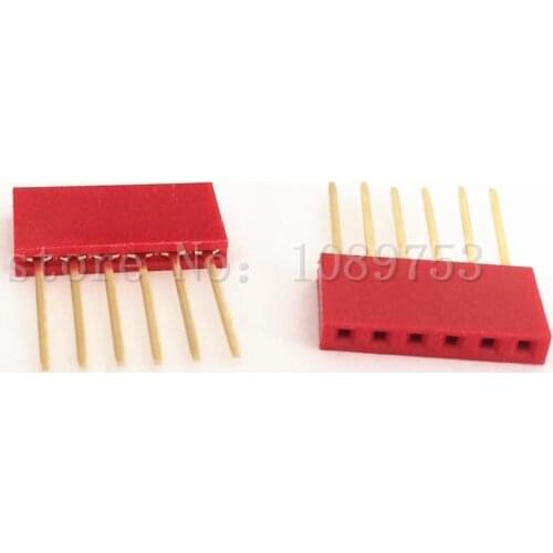 50pcs Red 2.54mm 6P Stackable Long Legs Female Header For Arduino Shield
