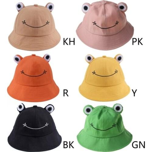 Foldable Cotton Cute Frog Bucket Hat Summer Sunscreen Fisherman Cap Outdoor Fishing Hunting Sunhat