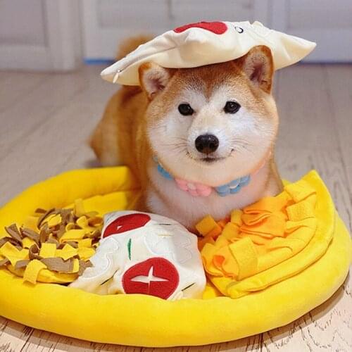 Pet Dog Snuffle Mat Pizza Hidden Food Pet Sniffing Training Blanket Fleece Puzzle Squeak Toy Dog Nosework Pads Dog Slow Feed Mat