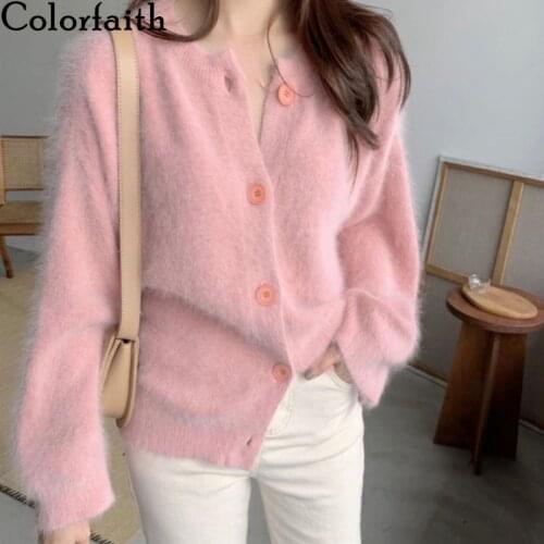 Colorfaith New 2020 Autumn Winter Womens Sweaters Knitted Buttons Cardigans Weed Oversize Korean Elegant Ladies Tops SWC1925