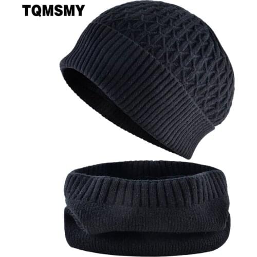 TQMSMY Knitted Warm Beanie Hat Set Men Women Winter Thick Knitting Hats And Scarf Solid Color Skullies Beanies Set Gorras TMA88