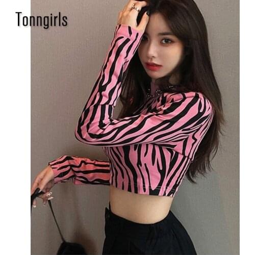 Tonngirls Streetwear Zebra Crop Tops Sweater Women Sexy Long Sleeve O Neck Autumn Pullover Ladies Jumpers Slim Y2k Knit Tops