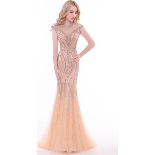Finove Noble Champagne Evening Dresses 2020 Lace with Full Beaed Floor Length Party Dresses Prom Gowns New Arrivals for Woman