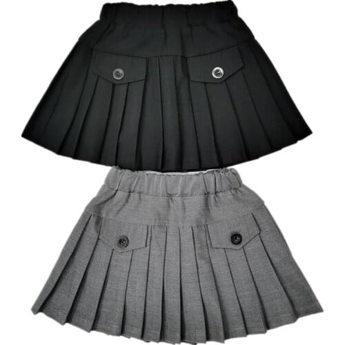 Spring Autumn Baby Girls Pleated Skirt Casual Kids Skirt Black Gray Mini Skirt Girls Bottoms Fashion Childrens Clothing