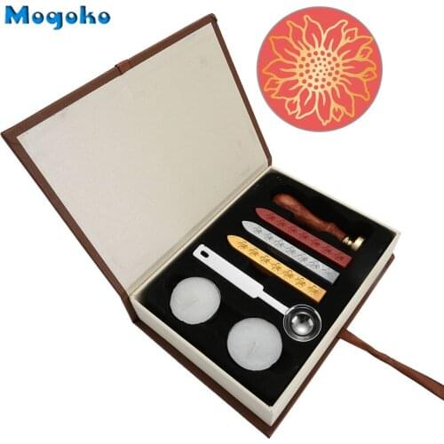 Mogoko Vintage Wax Sealing Stamp With Seal Wax Sticks without Wicks Spoon Candles Kit Set Sunflower Pattern Wax Seal Stamps
