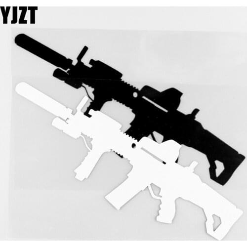 YJZT 12.7×16.2CM Silencing Assault Submachine Gun Creative Car Sticker Vinyl Window Glass Decoration Black / Silver 20C-0128