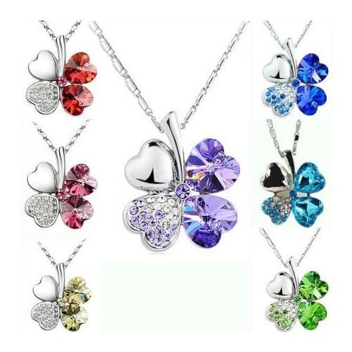 Fashion jewelry charm women accessories Austrian crystal lover 4 four Leaf Leaves Clover luckey pendant necklace free shipping