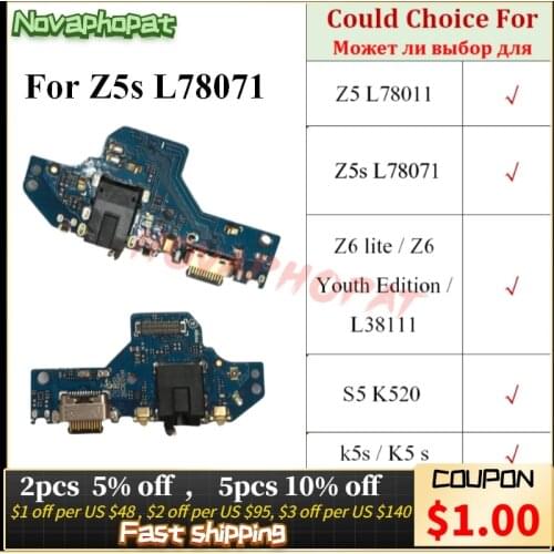 Novaphopat For Lenovo Z5 Z5s Z6 Lite Youth Edition S5 K520 K5s USB Dock Charger Charging Port Flex Cable Microphone Board