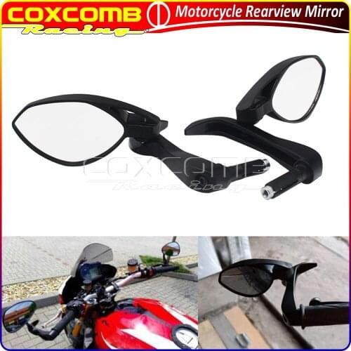 1Pair Motorcycle 7/8" 22mm Handlebar Side Rear View Mirror Folding Bar End Mirrors With Lever Guard For Honda Kawasaki Yamaha