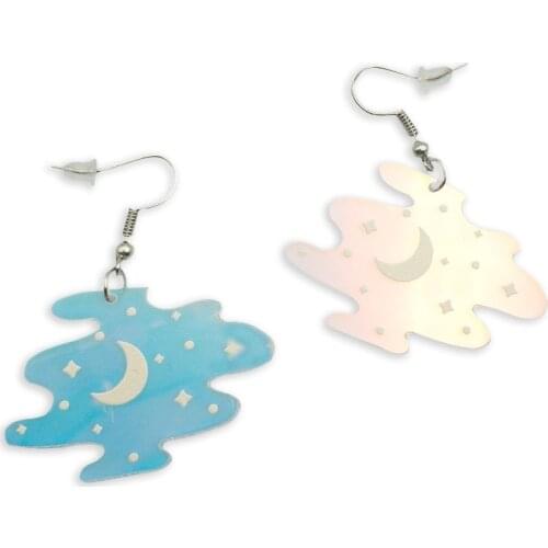Shiny Fashion Mirror Surface Geometric Stars Half Moon Acrylic Earrings for Women Irregular Colorful Starry Night Sky Earrings