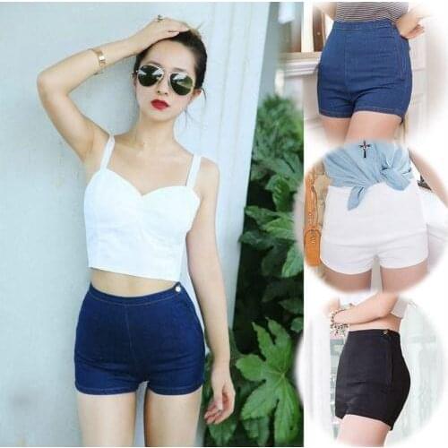 2021 New Women High Waist Buttocks Slimming Denim Trousers Solid Color Slim Jeans Summer Short Leggings