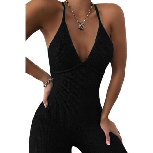 Womens Spaghetti Strap Bodycon One Piece Jumpsuits,Sexy High Neck Sleeveless Rompers Casual Slim Fit Stretchy Pants