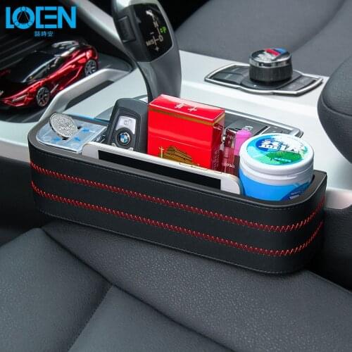 LOEN 1PC Black PU Leather+ABS Car Armrest Storage Organizer Between Front Seats Car Seat Gap Filler for Stuff Cellphone Coin