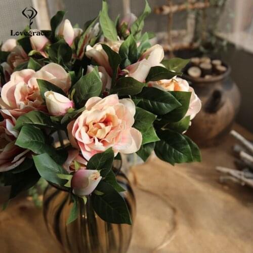 1 Branch Artificial Gardenia Flowers 3 Heads Silk Handmade Fake Peony Bridal Hand Flower Wedding Home Desk Decor Fake Flowers