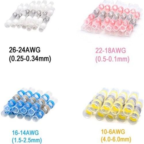 100pcs SST Heat Shrink Wire Connectors Solder Sleeves Waterproof Fast Butt Terminals Terminator Electrical Conector Electrician