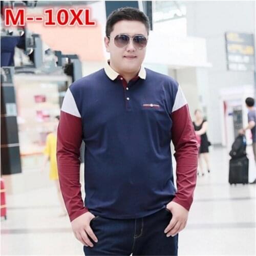 10XL 8XL 6XL 5XL Fashion Long Sleeve Mens Polo Shirt High Quality Solid Cotton Polo Mens Shirt Casual Slim Fit Polo Tops Tees
