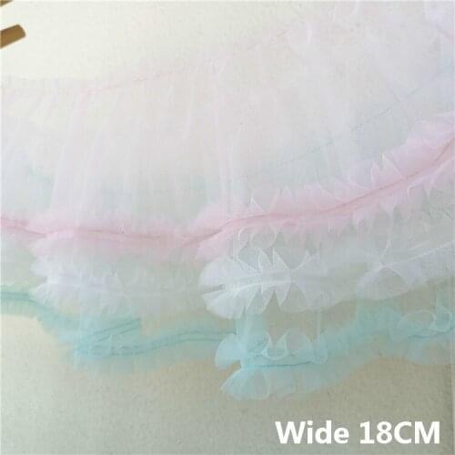 18cm Wide Tulle Pleated Guipure Lace Fabric Appliques Edge Trim Ribbon Women Girls Fluffy Dresses Skirts Fringe Sewing Supplies