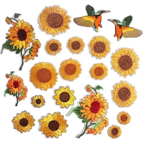 Sunflower Embroidered Iron on Patches for Clothing 20PCS Embroidery Sew on Applique Repair Patches for Backpacks Clothes