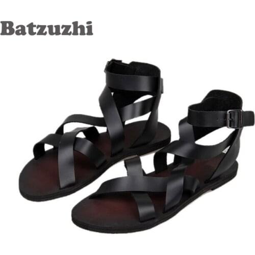 2020 New Handsome Man Shoes Sandalias Cool Summer Leather Sandals Fashion Man Sandals & Flip Flops, Black Brown, Size EU38-44